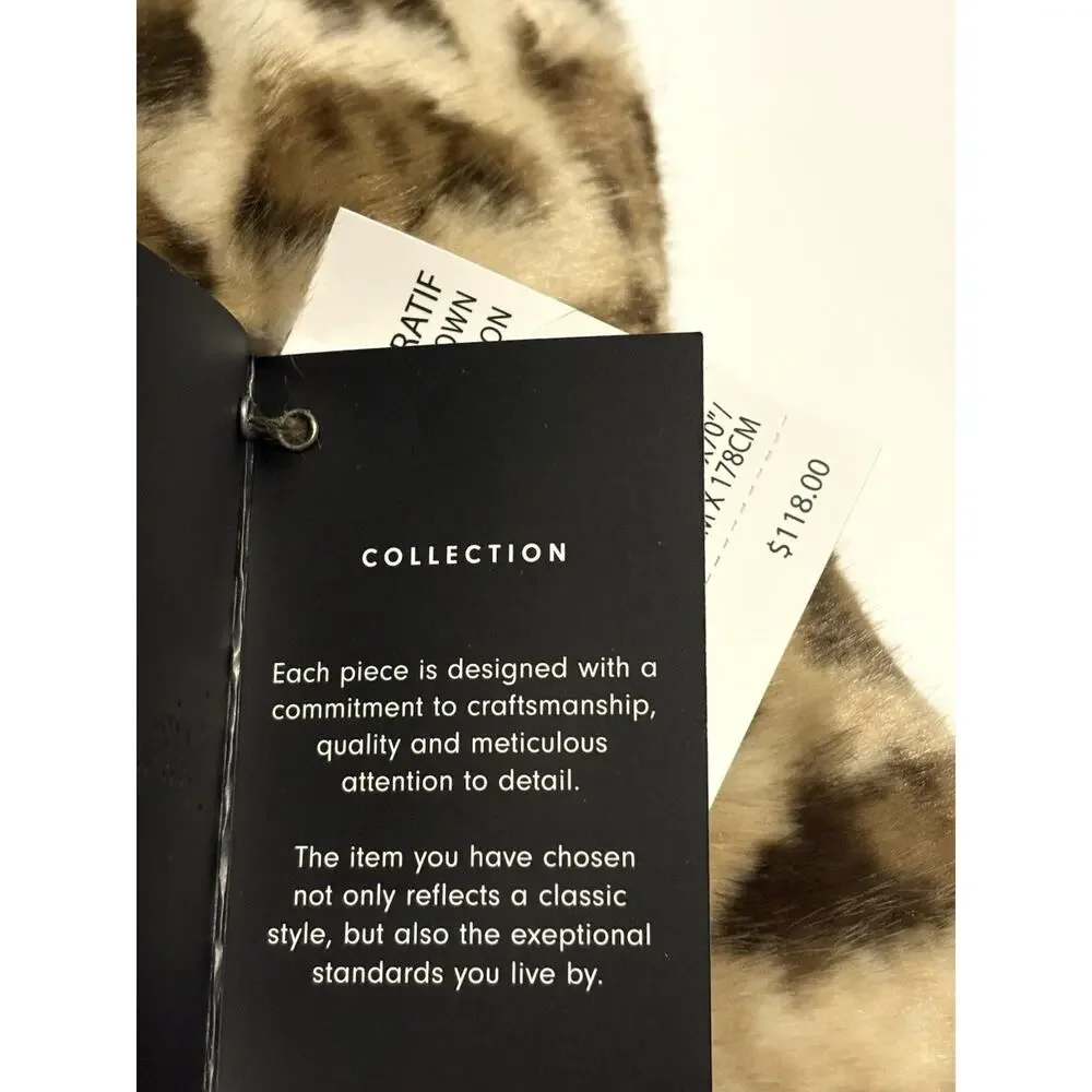 Neiman Marcus Leopard Animal Print Faux Fur Mink Throw Blanket Cheetah 50